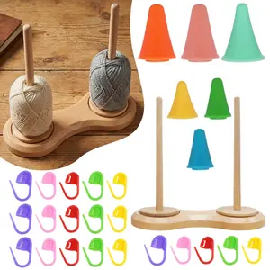 1 Set Wooden Yarn Holder Dispenser for Crocheting,Yarn Ball Holder for Knitting,Yarn Spindle Dispenser with Crochet Accessories,Halloween Christmas Party Gifts,DIY Hand Tools Kits