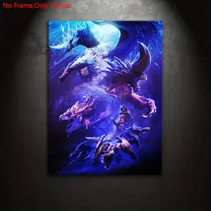 1 piece Frameless canvas painting and printing poster, classic illustration art, Artwork, Monster Hunter Iceborne, the gift for video game lovers, ideal for bedrooms, living rooms, kitchens, dormitory hallways, murals, wall decorations, room decoration