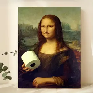 1 piece/set frameless canvas painting print poster, classic funny abstract art, funny bathroom Mona Lisa holding toilet paper, dedicated to those who like unique artwork, ideal gift for bedroom, living room, kitchen, dormitory corridor, mural, wall decor