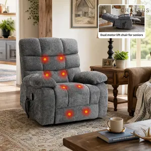 CHAIRUS Massage&Heating Power Lift Recliner Chair Dual Motor Infinite Position 350 LBS Heavy Duty Chenille Lift Chair for Seniors Pillow Top Arms Medium-Firm American Farmhouse Style for Living Room Dinging Room Office Home Decor