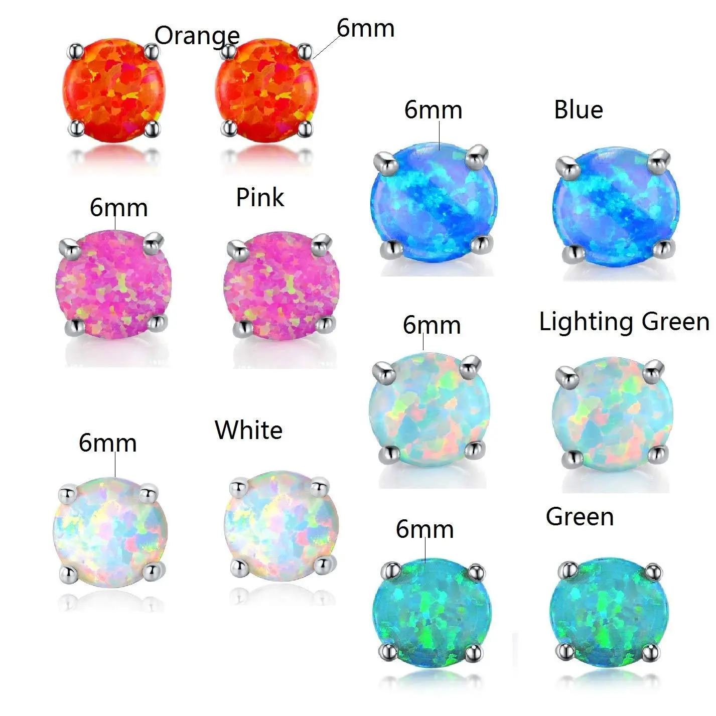 GEMESME 6 Pairs Colorful Round Cut Opal Studs for Women, 6mm Brass Plated Earring Gift Set with Butterfly Back, Earring Set, Earrings Studs, High Quality Earrings