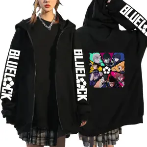 Blue Lock Anime Zip Up Hoodie Jacket, Unisex Oversized Fall Winter Zip Cardigan, Casual Graphic Zip Hoodie, Streetwear Anime Jacket for Daily Wear