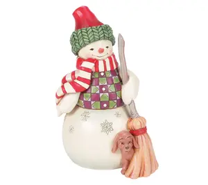 Jim Shore Heartwood Creek Snowman with Dog Peeking Fig 7in H