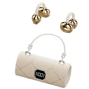 X22 Clip-On Wireless Earbuds Bluetooth 6.0, Handbag‑Style Light‑Luxury Leather Texture, Open Ear Headphones, LED Display, HiFi Stereo, Comfort Secure Fit, Sport Travel Work, Back to School Gift for Girlfriend Women, TikTok Shop Trend