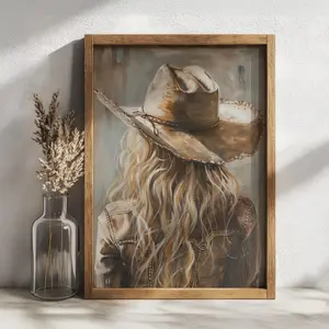 Western Cowgirl Artistic Print Posters - Waterproof, Unframed, Neutral Rustic Farmhouse Wall Art, Ready-to-Hang for Kitchen, Room Decoration, Home Supplies