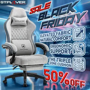 GTPLAYER Gaming Chair, Technical Fabric Office Chair with Pocket Spring Cushion, Linkage Armrests and Footrest, High Back Ergonomic Computer Chair