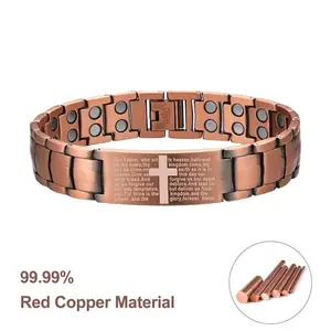 Men's Magnetic Cross Bracelet in Pure Copper, Adjustable with 3500 Gauss Magnets, Scratch Resistant Jewelry Gift for Husbands, Father's Day