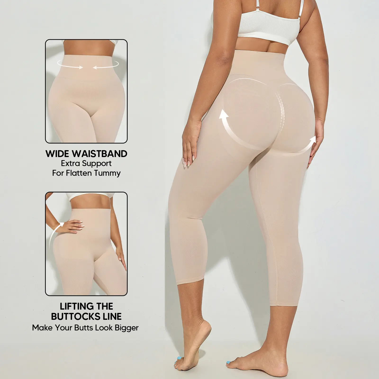 Suprenx Women's Plus Size Seamless Compression Capri Shapewear Leggings - Soft, Breathable Minimalist Fabric, High-Elastic, Tummy-Smoothing, Booty-Contouring Activewear for Curvy Figures (Day Wear, Under Gowns, Athletic Sports Clothes)