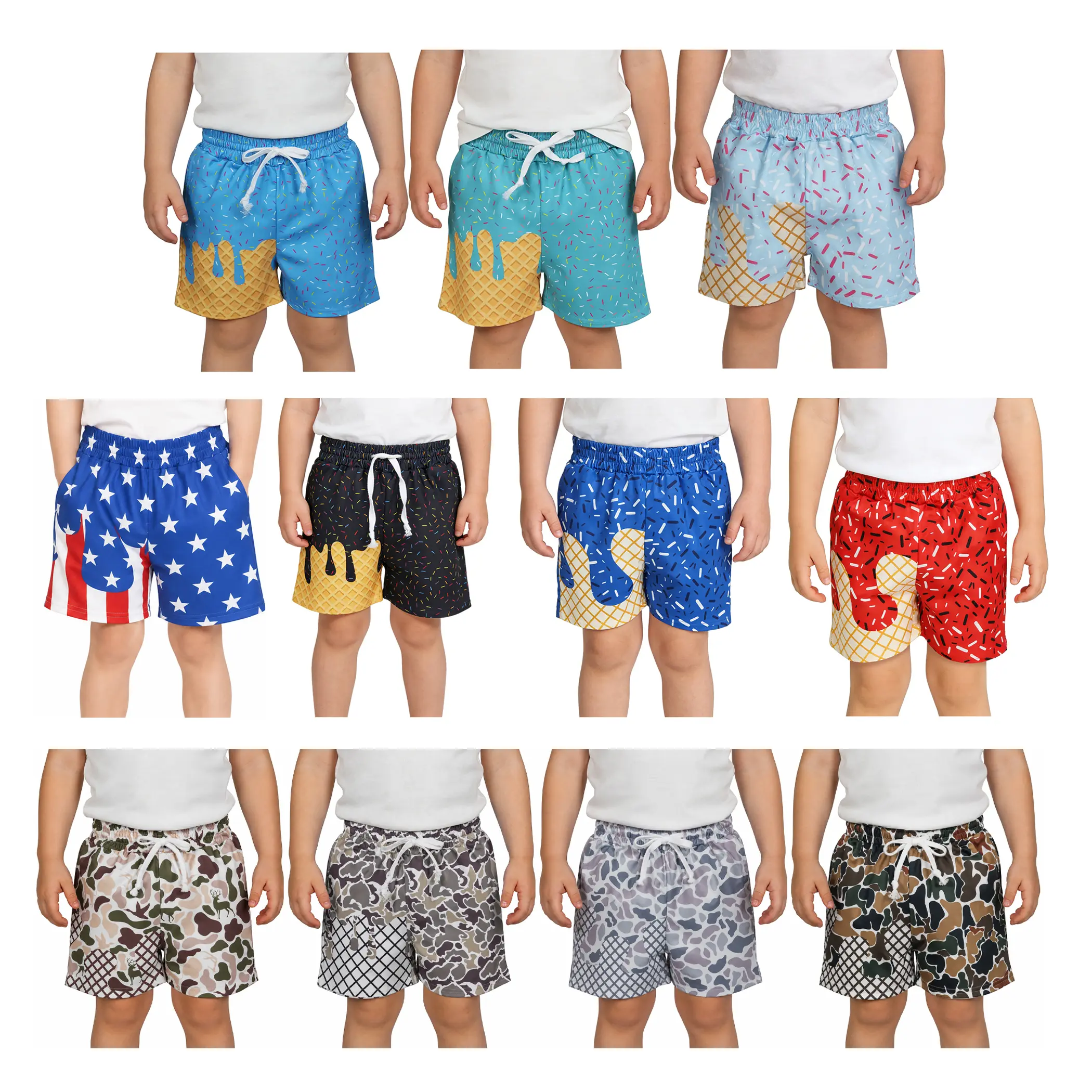 Boys' Ice Cream Drip Summer Shorts, Practical Pockets, Functional Drawstring for Adventures, 4T
