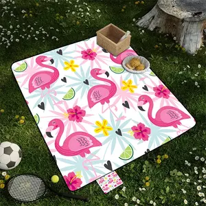 JIT 1pc Flamingo tropical flower pattern background large waterproof picnic mat is suitable for camping and the beach - thickly foldable outdoor blanket with sand-proof bottom, lightweight and portable picnic mat, ideal choice for park trips