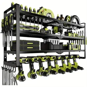4-Tier Heavy Duty Wall Mounted Drill Bit Holder - Metal Floating Tool Rack for Garage Organization, Powder Coated Finish, Multi-Purpose Utility Storage for Power Tools