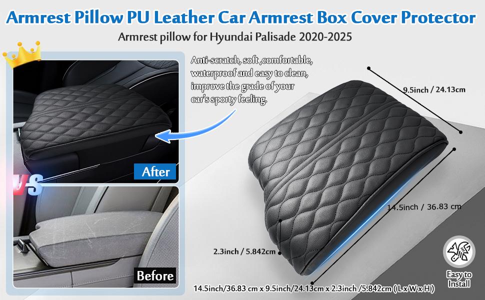 Autorder Center Console Cover for Hyundai Palisade 2020 2021 2022 2023 2024 2025 2026 Accessories Armrest Cover Anti-Scratch Middle Console Pad Leather Armrest Cushion Protector Black