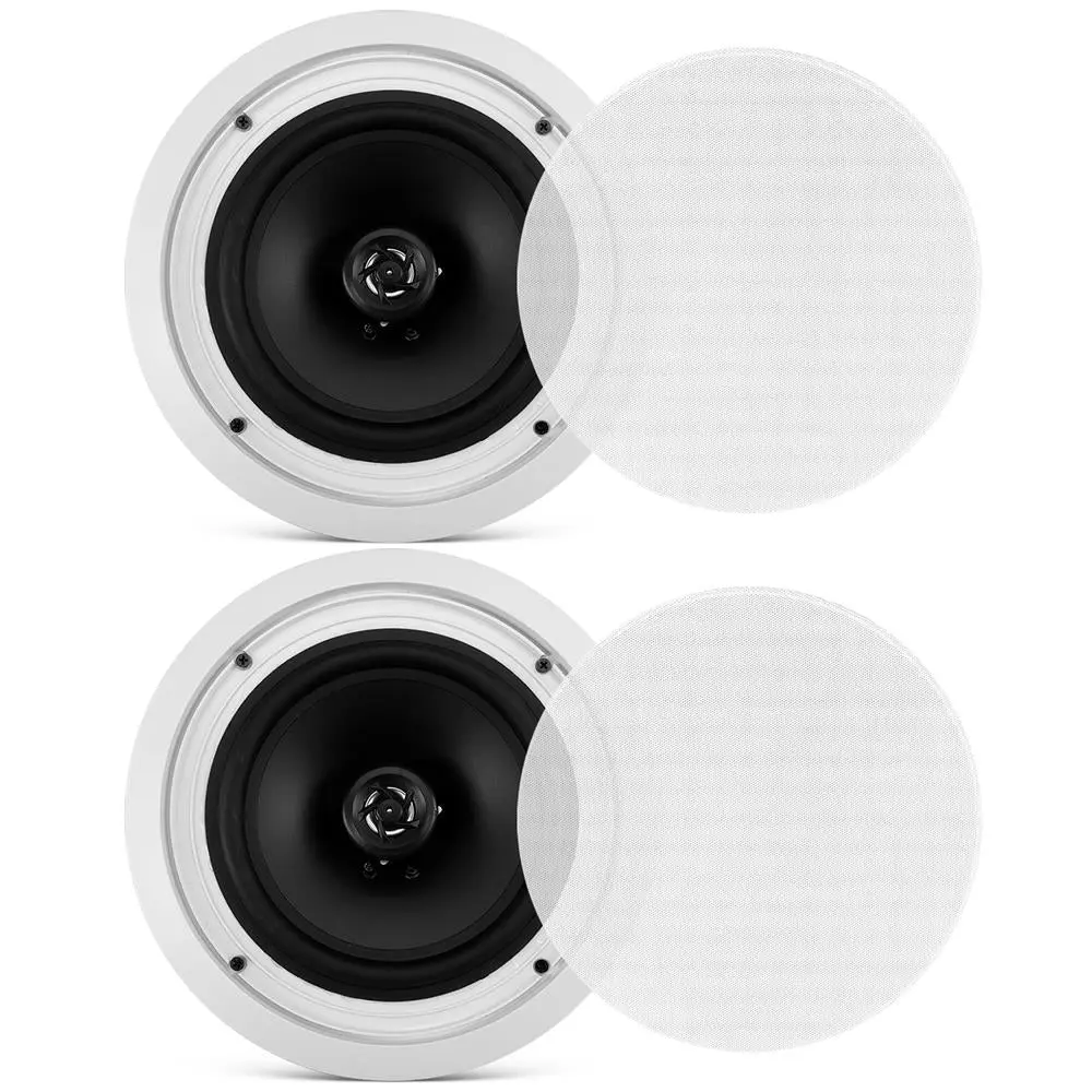 8” In-Wall/In-Ceiling Speakers Pair | 2- Way Stereo Sound, 70V Transformer & 300W Peak Power - Flush Mount Speaker with Titanium Dome Tweeter - Audio Speaker System for Indoor Installation & Home Theater