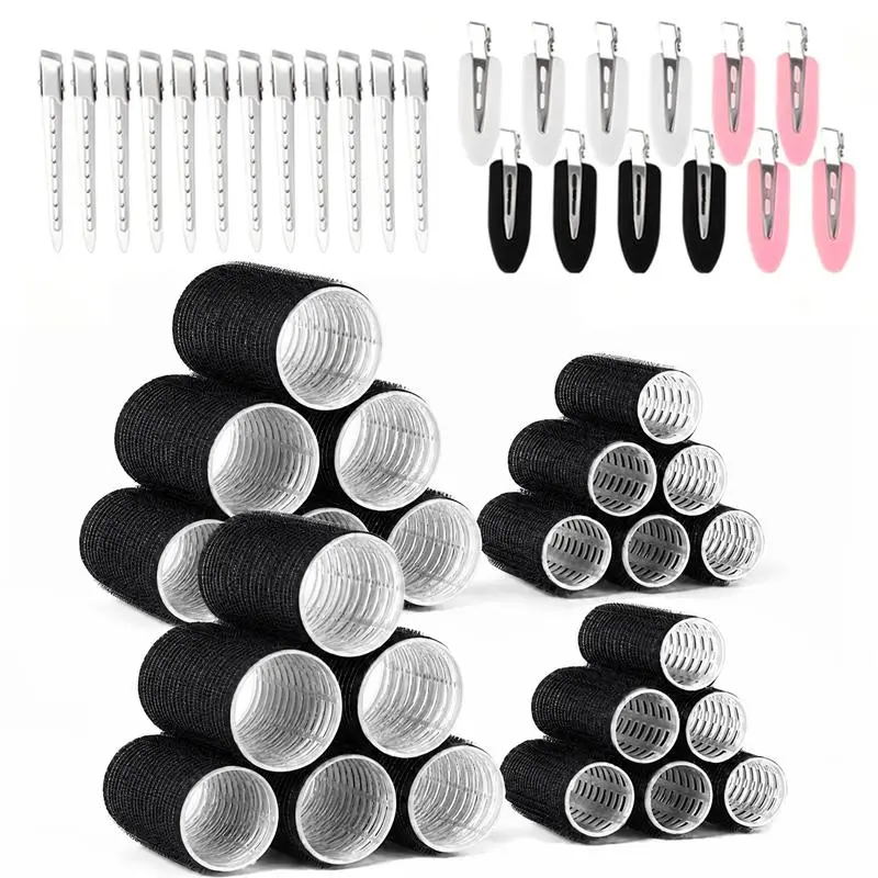 Women's 48PCS Heatless Hair Rollers Kit - Breathable PP Material Styling Tool, No-Heat Self-Grip Traction Rollers with Stainless Steel Duckbill Clips, 2 Sizes for Fine/Thick Hair, Damage-Free Overnight Curls Gift