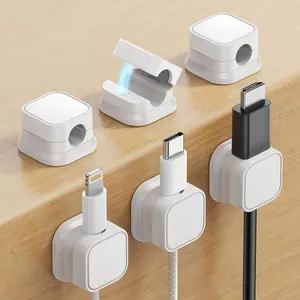 Magnetic Cable Clips, 6 Counts Cable Cord Holder, Under Desk Cable Management, Adhesive Wire Holder Organizer for Home Office Desk, Desk Accessories, Desk Tidy, Cable Management Kit, Desktop Accessory, Office Essentials