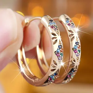 A pair of classic and fashionable synthetic zircon jewelry bohemian hoop earrings for women perfect as a gift for your best friend