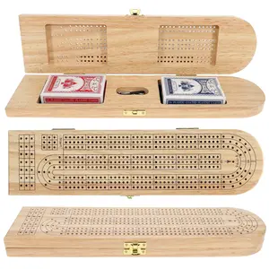 Pacific Shore Games Wooden Cribbage Board Game Set, Continuous 3 Track