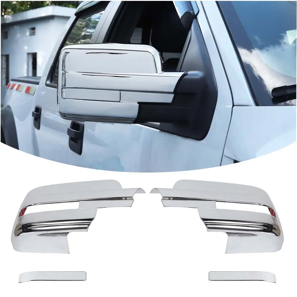 Carbon Fiber Rearview Mirror Cover Caps Trim Set of 4 - Self-Adhesive, UV-Resistant Automotive Car Exterior Decor Accessories for 2009-2014 Ford F150 Raptor, DIY Install Compatible
