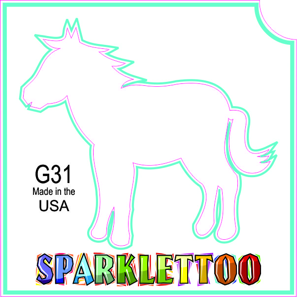 212 MAIN Ruby Red Paint G31 3-Ply Pony Shape Glitter Tattoo Stencils, 2x2 in, Pack of 100, FDA Compliant, Safe, Easy to Apply, for Men's Special Occasion Costumes & Accessories