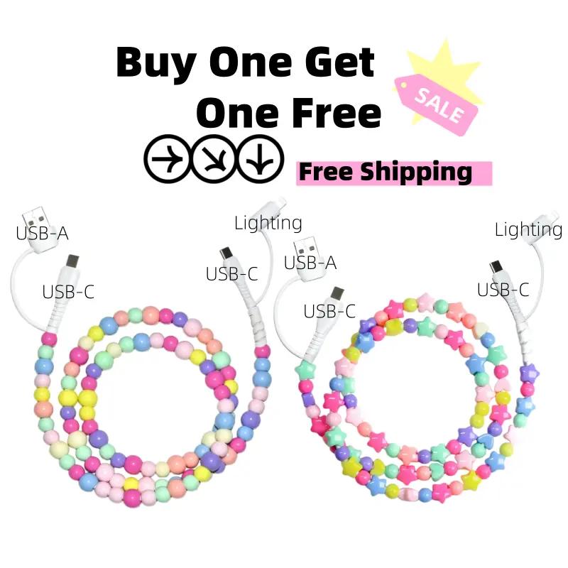 【Buy 1 Get 1 Free】4 in 1 Beaded Charging detachable Cords stylish shine Fit for All Device USB-A,USB-C & Lightening for iPhone 15/16/17 Samsung Type-C Cellphone
