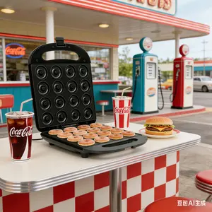 1pc Family Breakfast Donut Maker,16-Hole Double-sided Heating 1000W Non-stick Electric Machine,Multifunctional for Donut Pancake Waffle Making,Ideal for Home Kitchen Breakfast Party DIY Snacks Mini Bakery Cooking Tool