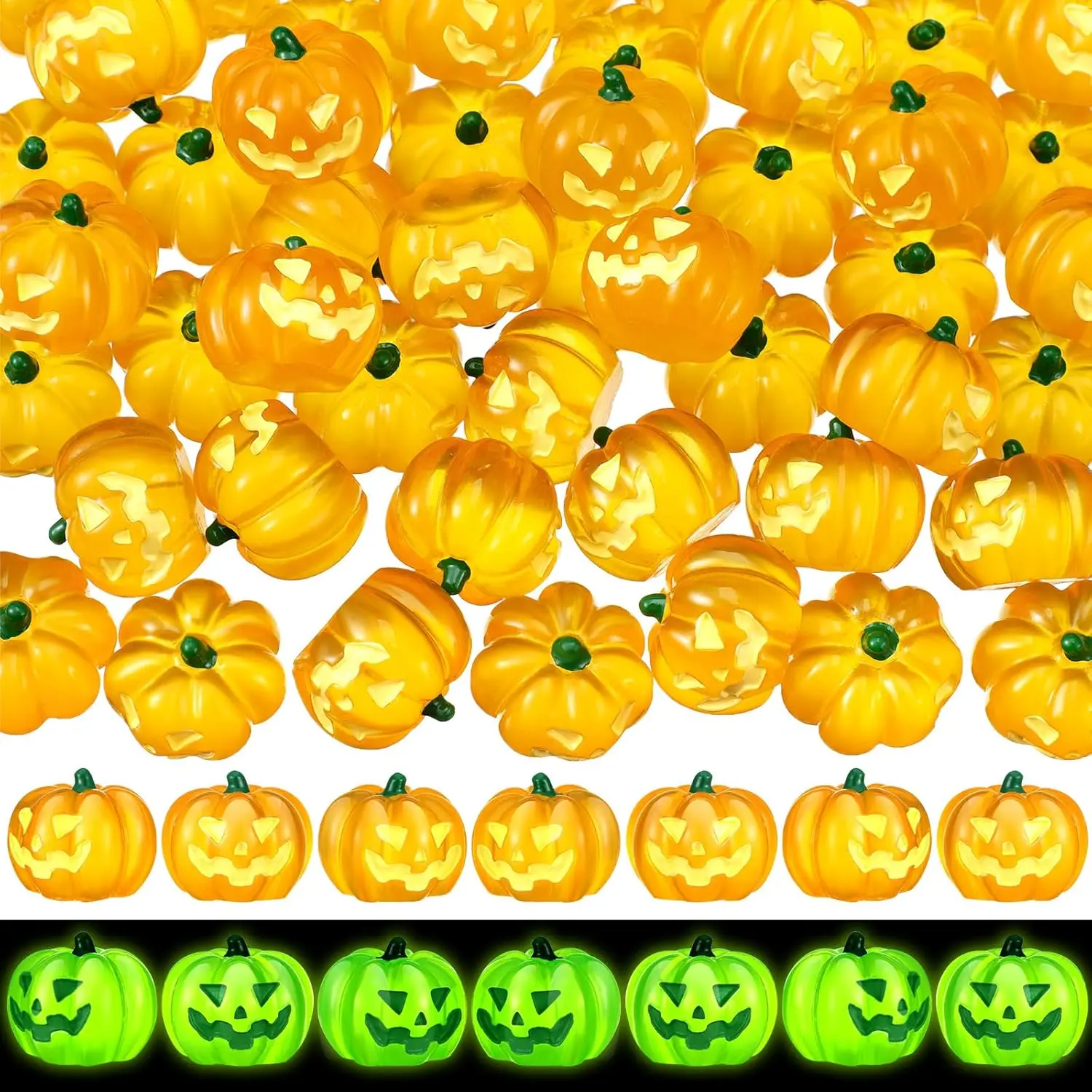 50 count  Pumpkins for Decorating Fall Halloween Miniature Luminous Pumpkin Artificial Mini Pumpkins Decoration for Fall Halloween Party  Cake Decoration Craft DIY (Grin)