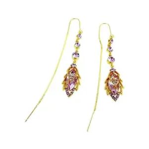 New Purple Aura Water-Diamond Maple Leaf Earrings with Long Tassels, Versatile and Elegant, Niche Design Ear Accessories