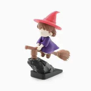 Cartoon Witch Riding Broom Car Ornament, Anime Qq Same Style Multi-Color Stable Base, Creative Car Console Decoration Gift, Car Trinkets