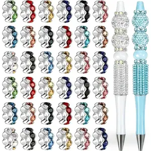 Rhinestone Beads for Pens Making,100pcs 12mm Bulk Beadable Spacer Beads for Pens,Fancy Glitter Wave Diamond Crystal Beads for Bracelet Jewelry Making