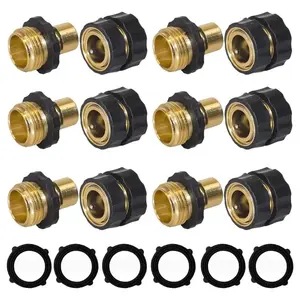 6 Sets Garden Hose Quick Connectors, 3/4 Inch Male & Female Garden Hose Fittings, Aluminum Quick Connect Hose Adapter with Rubber Washers, Leak Proof Connector for Garden Watering