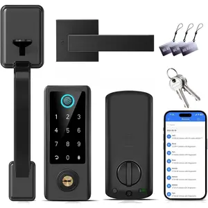 Fingerprint Door Lock for Front Door with Handle Set, App Control,  Keyless Entry Digital  Keypad Touchscreen Deadbolt, Easy Install, Auto Lock, Black