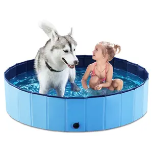 Foldable Dog Kiddie Pool Portable Hard Plastic Large Doggie Swimming Pool Anti-Slip Collapsible Pets Bath Tub Suitable for Kids Indoor Outdoor Backyard Use