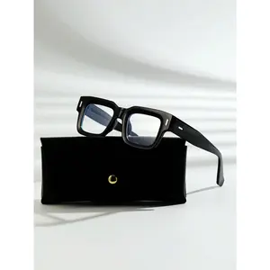 1pc Men's Thick Frame Retro Classic Japanese And Korean Style Selfie Square Optical Glasses With Acetate Frame (With Eyeglass Cord), Suitable For Blocking For Reading And Computer Games Clear Glasses Accessories