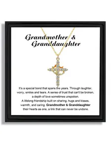 1 piece gold crown cross pendant necklace festive gift Exquisite Jewelry Gift suitable for grandmother and granddaughter warm style with blessing card and box