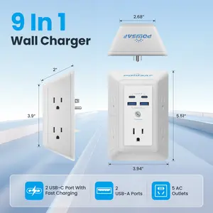Multi Plug Outlet Surge Protector -SummerVibes- POWSAF 5 Outlet Extender with 4 USB Ports(2 USB-C Fast Ports) and Night Light, 3-Sided Power Strip with Adapter Spaced Outlets - ETL Multiple Sockets