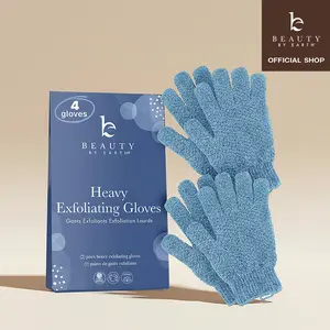 Beauyty by Earth Heavy Exfoliating Gloves for Deep Body Scrubbing & Exfoliation - 2 Pairs of Lustrous, Durable Gloves Made with Nylon for Shower and Bath Before Tanning