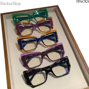 2026 NEW Retro cat-eye glasses, 5-piece set. Large polygonal frame. Colorblock design. Inspired by French oil paintings. Simple and stylish. Non-prescription glasses. Suitable for casual and formal occasions.