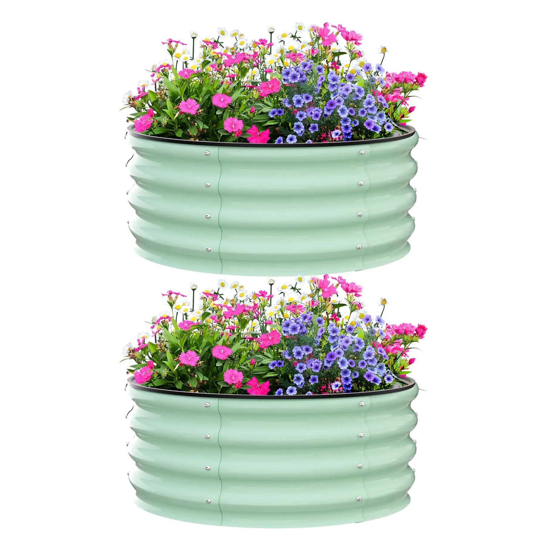 Galvanized Steel Elevated Garden Bed - 0.5mm Freestanding Metal Flower Pots, Deep Oval Design with No Bottom for Better Drainage, 8x2x1.5ft, Durable for Container Gardening, Ideal for Flowers & Herbs
