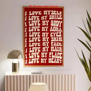 1 pc, wall art, Wall Decoration, vintage poster, red positive quote print, girly red motivational quote canvas painting, living room aesthetic, bedroom decor, apartment decor, housewarming gift, unframed
