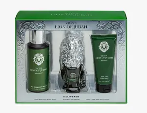 LION OF JUDAH | Deliverer 3PC Box Set for Men – 3oz EDP Spray, 5oz Deodorant Spray & Hair & Body Wash – Bold Masculine Fragrance with Woody & Spicy Notes – Long-Lasting All-Day Scent | Ideal for Everyday, Gym, or Special Occasions Daily Green Packaging