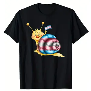 Men's Pride Rainbow Q Equality Flag Snail Pattern T-Shirt - 100% Cotton 200g Loose Casual Style, Black Sizes S-XXXXL, Supportive Clothing, All-Season Crew Neck Top, Machine Washable Daily Short Sleeve, Breathable Shirt, Unisex Style, Ally Outfit