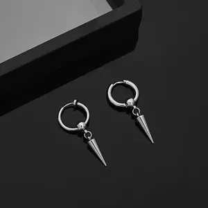 【PANG Jewelry】Minimalist Cone Drop Earrings Sleek Surgical Steel Hoops Cartilage Ear Climber Ear Cuff Jewelry