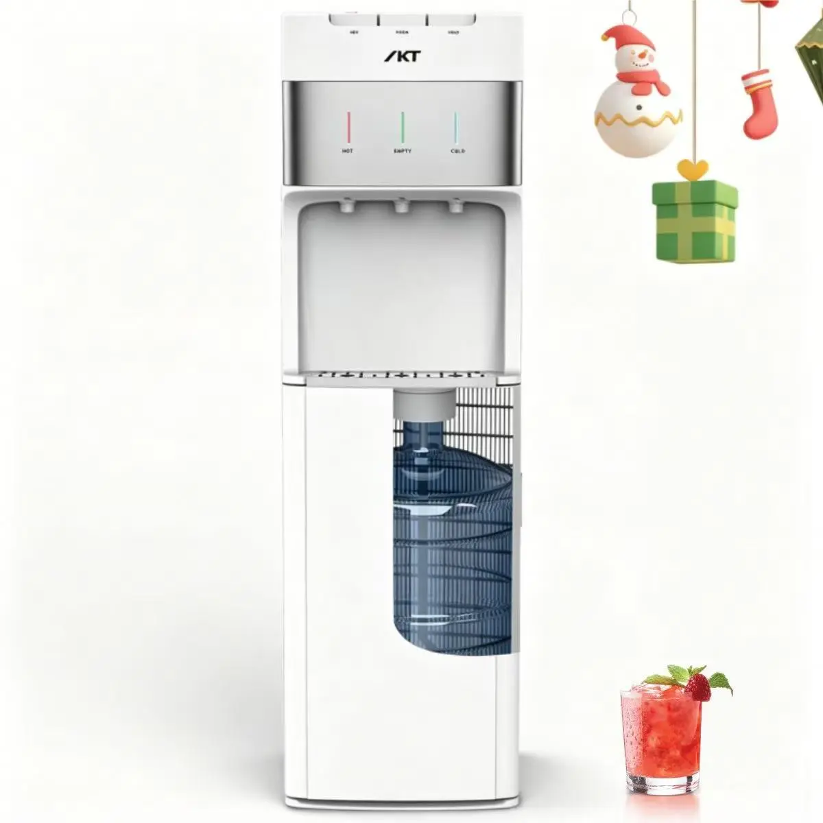 IKT&SOOPYK Self-Cleaning Bottom Load Water Cooler Dispenser with Bottomload 3/5gal Compatibility, Hot/Cold Tap, Overheat Shutoff, Child Safety Lock, LED Display for Home Office, White