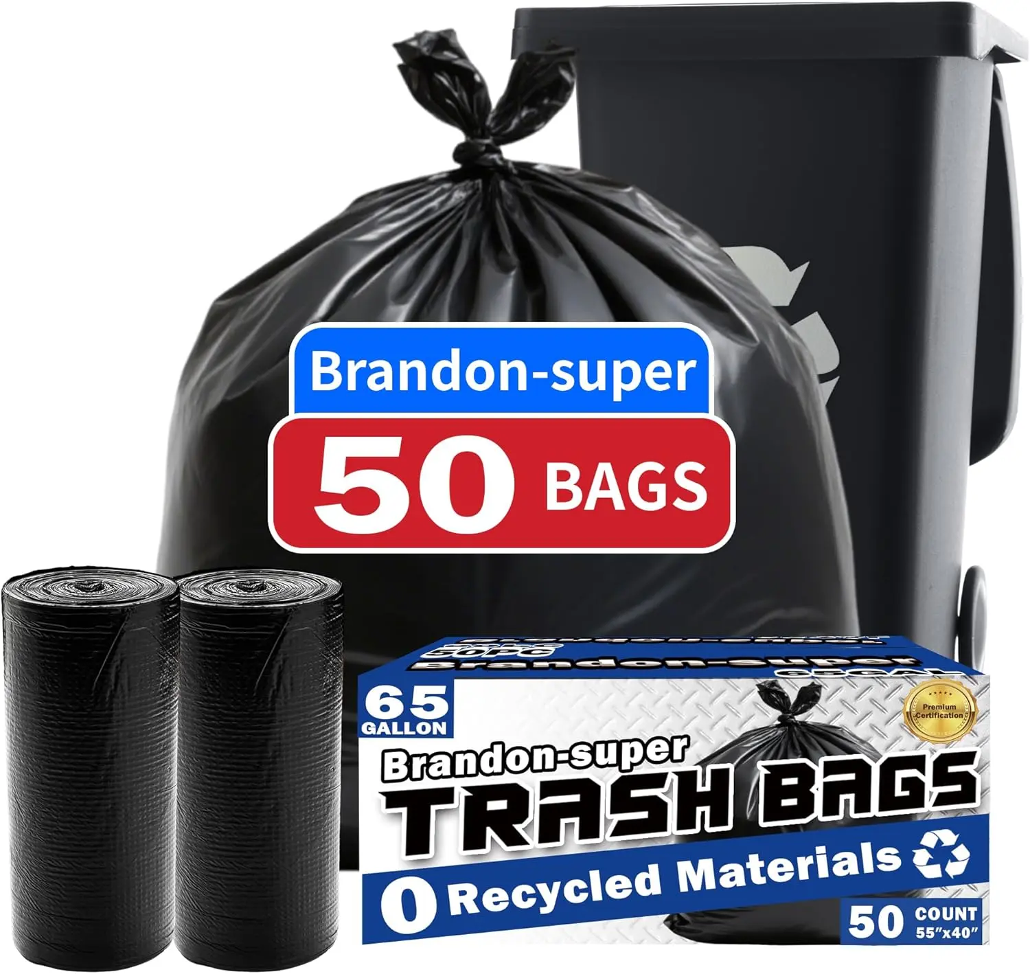 65 Gallon Large Trash Bags, Heavy Duty Garbage Bags, 50 Count Contractor Bags, Leakproof Tear Resistant Black Trash Bags for Yard Waste, Lawn Cleanup, Commercial & Home Use