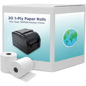 1-Ply White Bond Paper for Toast Kitchen Printer by Paper  | 20 Rolls | Compatible with TKP300 SNBC BTP-M300