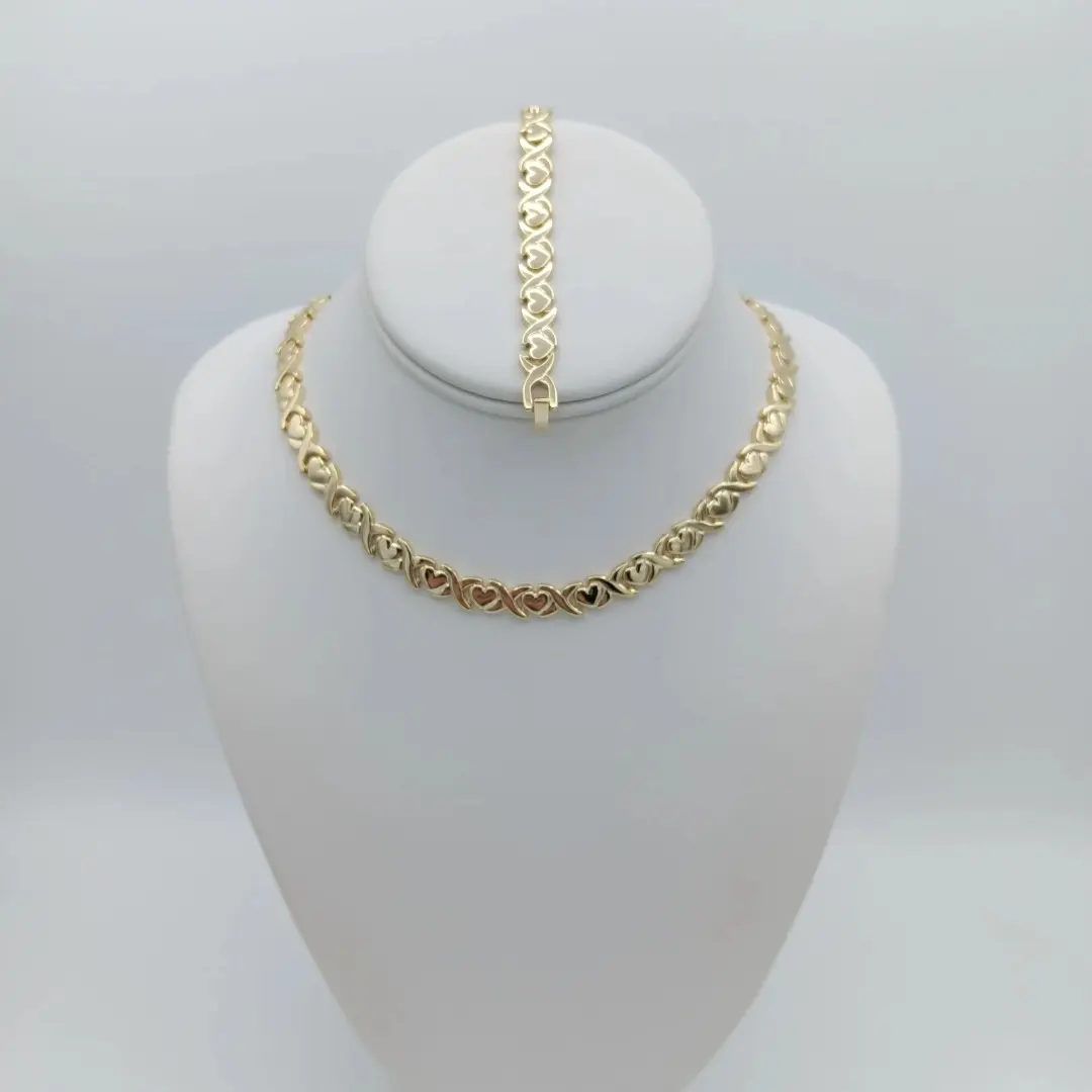 Yordy Heart Style Choker Set 14K Gold Plated Elegant Women's Jewelry Daily Wear Necklace 17 Inches Length