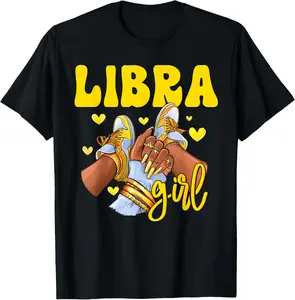 100%cotton Libra Girl Shoes Sneakers Zodiac Sign Black Women T-Shirt Top Vintage Womenswear Everyday