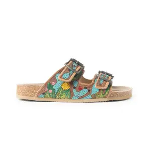MYRA Falling Feather Sandals 12004 In Green And Brown Women's Footwear with Adjustable Straps and Comfortable Design - Walking Shoes