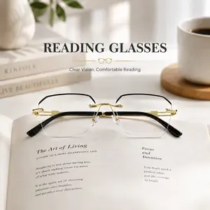he Modern Minimalist Frameless Reading Glasses, Ultra-Light Metal Frame, Blue Light Blocking Lenses for Close-Up Reading, Work & Daily Use