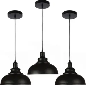 3Pack Black Dome Metal Pendant Lights - Hanging Ceiling Fixture for Industrial, Farmhouse Kitchen Island, Dining Room, Foyer
